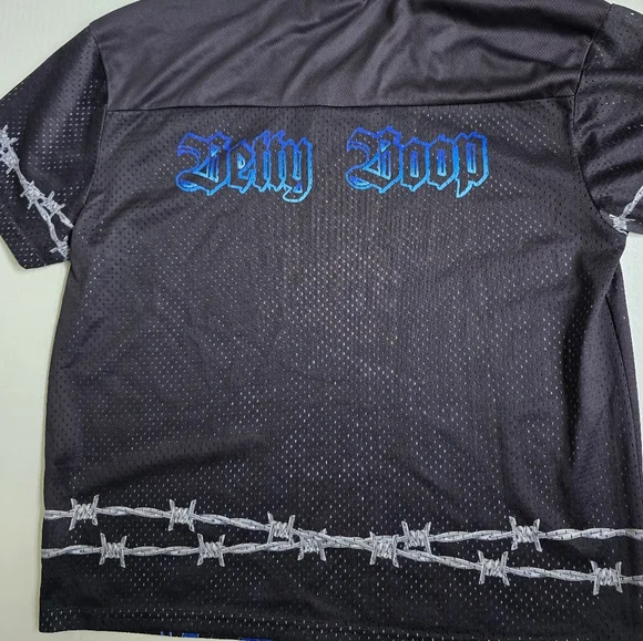 Betty Boop Y2K Vintage Black Jersey Blue Flames Motorcycle - Picture 7 of 7